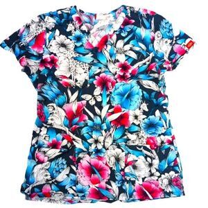 Dickies Hawaiian Tropical Scrubs Scrub Top V Neck Floral DK704 Size Medium